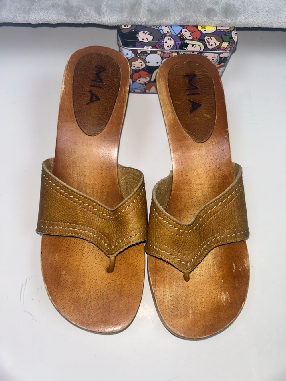 MIA Tan Leather Platform Thong Mules - Picture 2 of 8